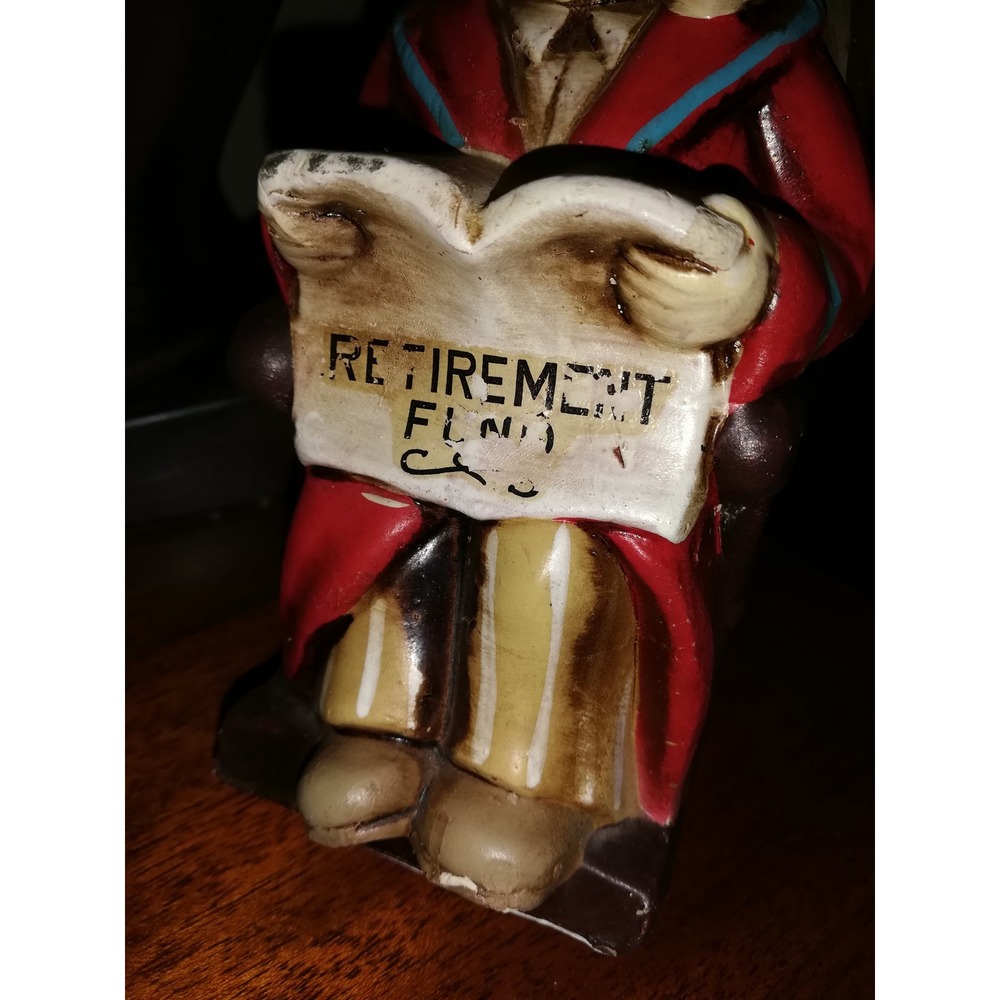 Vintage Lefton Retirement Fund Piggy Bank Funny ...Old bald man in Rocker Japan